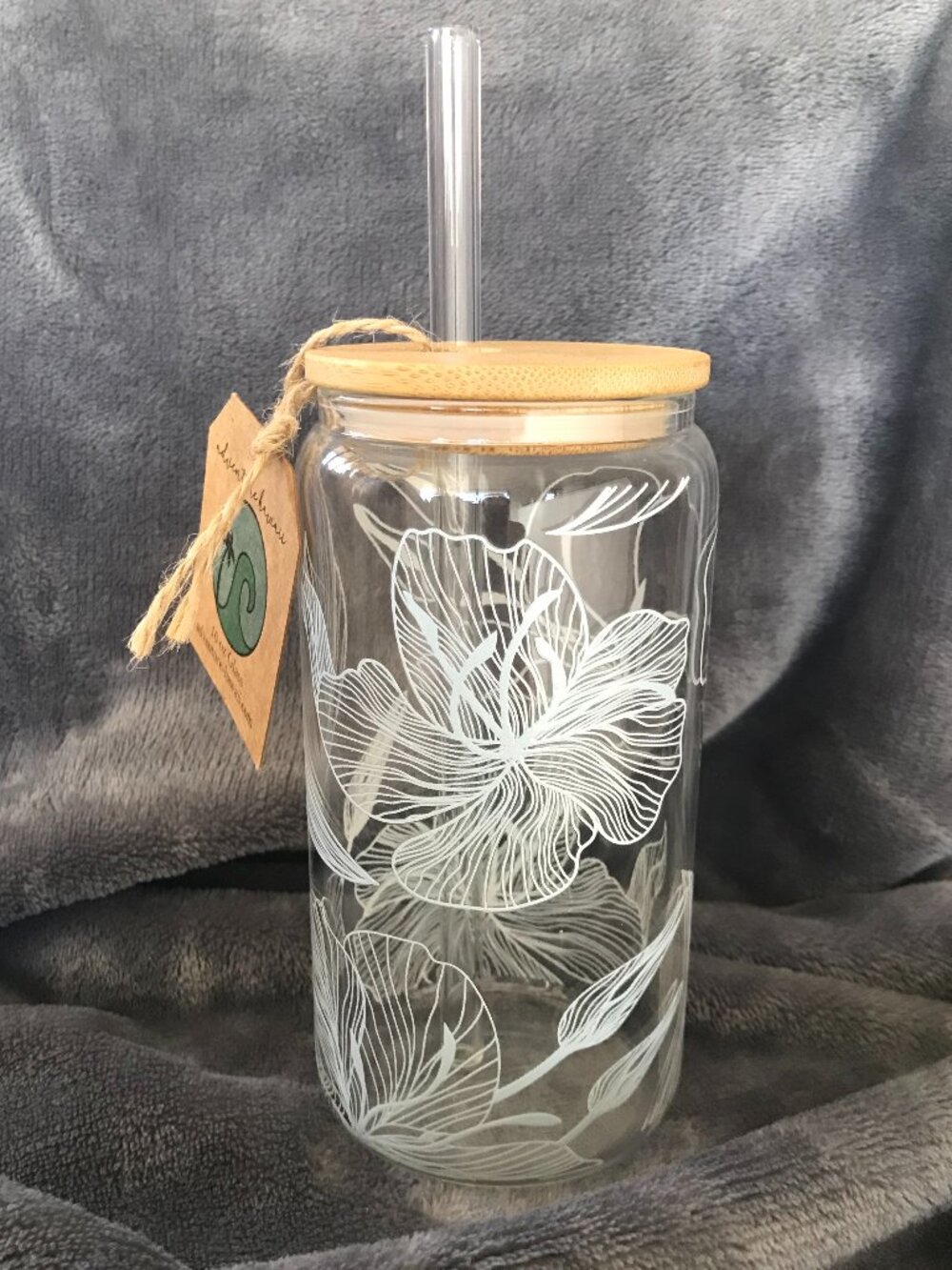 Adventure Hawaii Pacific 16 oz Glass Can Floral Tumbler Lid Straw New